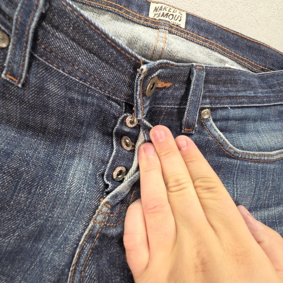 Naked & Famous Jeans Mens Selvedge Blue WeirdGuy Whiskers Honeycomb Fits 33x32 - Picture 12 of 16
